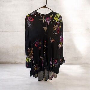 Free People Black Tunic with Multicolor Floral Design